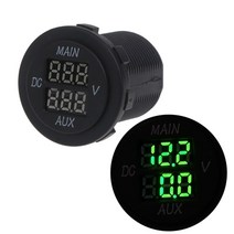 LED Digital Double Voltmeter Round Panel Voltage Monitor Blue for Car Pickup RV, 03 Green