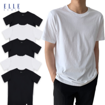 엘르학생복[ELLE][5장세트] 남녀공용(1+1+1+1+1) 기본 반팔 무지 티셔츠 100% 순면 반팔티 5p