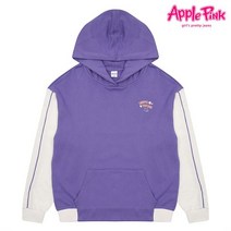 애플핑크 배색 팝콘 프린팅 후드 티셔츠