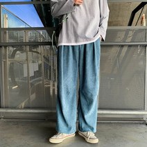 남자통바지 빅사이즈 체크무늬 치노 캐주얼 와이드 레그 팬츠 남성 플러스 벨벳 코듀로이 디자인 솔리드 학생 겨울