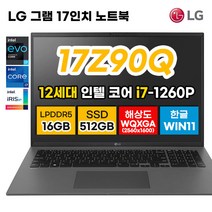 [2022년 최신 12세대] LG 그램 17Z90Q 17인치 12세대 i7 DDR5 16GB 해상도 WQXGA 2560*1600 윈11 노트북 사은품증정, 단품+사은품, WIN11 Home, 512GB, 12세대 인텔 i7, 그레이
