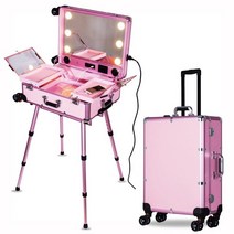 메이크업박스 화장품 파우치 브러쉬 매쉬 핸드폰 방수 2022 LED 스마트 라이트 트롤리 거울 전문 문신 미용 메이크업 풀 로드 신제품, 2.24 Inch Pink
