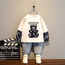 에이탑베베냐냐 아동 베어 레이어드티셔츠+청바지세트 상하복 세트