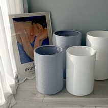 마이플랜트 원형 가로줄패턴 플라스틱 대형 화분, 화이트, 화분+고정식 받침세트