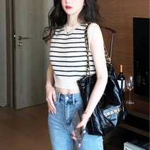 메이킹유 여름니트 민소매 라운드넥 스트라이프 크롭 A723볼즈니트탑