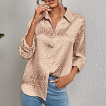 여성블라우스 프릴 셔츠 데일리룩 새로운 우아한 오피스 레이디 긴 소매 레오파드 자카드 블라우스
