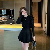 스커트 블라우스 데이트룩 대 무드한 슬림 검정 여성 실루엣 코디 회사원 스러운 러블리 포인트 셔츠 직장인 봄 긴팔 퍼프소매 여름 데일리