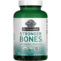 Garden of Life Dr. Formulated Stronger Bones 비타민 D가 함유된 유기 칼슘 보충제 여성과 남성을 위한 비타민 K 보충제 150 식물성 정제