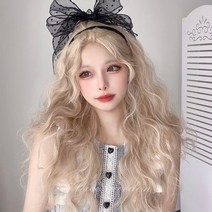 오컬트몰 여신 스타일 백금발 가르마 롱 펌 컷트 헤어 통가발, 1개, 화이트 블론드