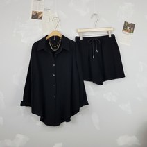 상상그이상 여성용 린넨 반바지 셋업 투피스 마소재 스트링 밴딩팬츠 캐주얼 루즈핏 린넨셔츠 깔끔한 활용도 높은 데일리 코디세트