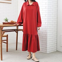 경스홀릭 카라포인트 밑단프릴 심플 루즈핏 롱원피스 빅사이즈 임부복 봄신상