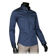 남성용 투버튼넥 슬림 스판 빅사이즈 슬림 드레스셔츠