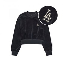 MLB 여성 베이직 벨벳 크롭 맨투맨 LA Black