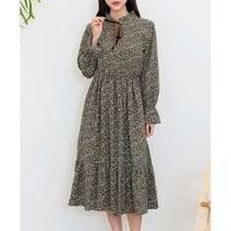 여성 꽃무늬 프릴 헨리넥 리본 롱 원피스 가을원피스와 라운지룩 엄마룩