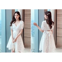 브이넥 뒷트임 화이트 원피스 리본트임 A라인 플레어 미니드레스 반팔소매 여름 원피스 여성큰옷 작은옷 44 55 66 77 88 99 미니웨딩