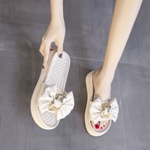 명품스타일 주름 캐주얼 미들힐 플랫슬리퍼 데일리 굽낮은슬리퍼 조리 비치웨어 미끄럼방지 쪼리