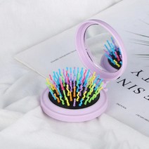 거울 led거울 남이보는내얼굴거울 좌우반전거울 접이식 에어백 빗 미니 휴대용 여행 헤어 브러시 미러 메이크업 헤드 릴렉스 링 도구, 02 02 Purple