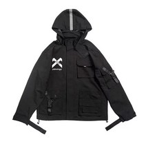 할리 호환 용품 Techwear-남성용 반사 재킷 스트리트웨어 블랙 후드 방수 윈드브레이커 레트로 오버올 코, 01 Black 1_01 M, 1개