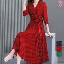77우먼스 여성 도트리본원피스 3컬러 원피스 쉬폰 도트 무늬 땡땡이 리본 빅사이즈 데일리룩 데이트룩 이월 이월상품 [리현커머스]