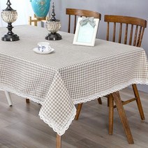 북유럽 사각형 식탁보 테이블보 덮개 빈티지 레이스 패브릭 4인용 협탁 원탁, 150x220CM, (코튼  린넨) 체크무늬카키