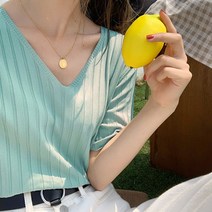 로지 슬림핏 골지V넥 반팔티셔츠