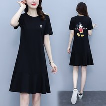 빅사이즈캐쥬얼원피스 반팔 하프다 심볼미키 티셔츠 여성 여름 와이드 루즈핏 드롭 드레이프 페플럼 보텀 4663593347