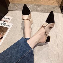 카리다 새틴 루즈 사각 리본 뾰족코 5cm 미들힐 블로퍼 22S035