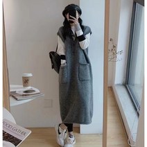 유라이크잇 키작녀 여성 니트 조끼 롱 원피스