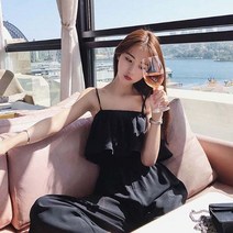 [생활/소품/최저] 바캉스 여름여행 비치웨어 가슴프릴 포인트 점프수트 여자하의 여성하의 9683EA