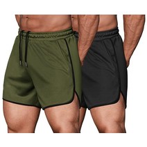 COOFANDY 남성용 2팩 핏 운동 반바지 보디빌딩 스포츠 러닝 트레이닝 조거 체육관 반바지 포켓 포함 2팩 (블랙/아미 그린)