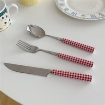커트러리 디저트 스푼 포크 프랑스 홈 서양 커피 레드 스테인레스 스틸 칼 나이프, red-3pcs