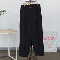 원타임 여성용 빅사이즈 핀턱 8부 뒷밴딩 스판 배기 슬랙스