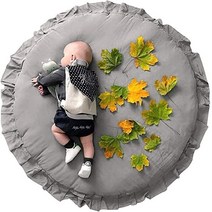 GABWE 아동용 원형 러그 면 바닥 놀이 매트 어린이 방 장식 35.4인치 (그레이-105cm), Grey-105cm