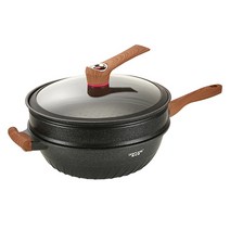 스테인리스 스틸 저압력 눌어붙지 읺는 프라이팬 +찜통 32cm웍, 녹색