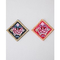 전통 한복자수 악세사리 재료Y42 연꽃 자수 장식(블랙 레드), 레드