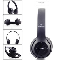 헬멧블루투스 p47 블루투스 호환 헤드셋 xiaomi iphone sumsung 용 hifi 스테레오 접이식 무선 헤드폰 마이크 지원 sd 카드 포함 47, 검은색