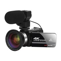 4K 전문 캠코더 와이파이 디지털 비디오 카메라 유튜브 스트리밍 블로그 레코더 18X 타임 랩스 웹캠 안정기 비디오캠, 64G SD Card, 3
