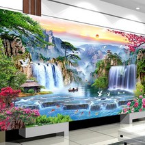HAPPY 산수화 폭포 계곡 매화 장미 풍경 절경 전체수 보석십자수 DIY키트 B0271, 120x60cm