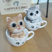컵속 냥이 장식품 덕후 친구 선물 고양이소품 인테리어미니어처 집들이선물, 그레이