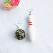 과장된 스포츠 시리즈 탁구 테니스 볼링 귀걸이 고급 스테레오 양면 패션 비대칭 볼 귀고리, 12그린볼링