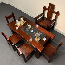 연회 파티 테이블 원목 우드슬랩 복고 레트로 중국 감성 중국집 사무실 회의 테이블 세트, 1.35m차탁4등용조각