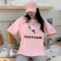 아이스크림 반팔티셔츠)20수면100원단 박스티셔츠 루즈핏 그림나염 앞판전사 프린트 프린팅 라운드넥 박스티셔츠 여름 오버핏