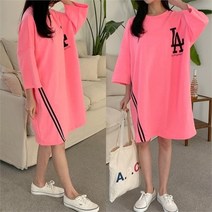 셀러허브 패션 (OPS-708)루즈핏 사선 투라인 라운드넥 미디원피스