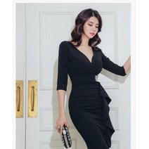 힙 스커트 2022 봄 브이넥 7부 소매 원피스