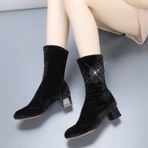 여성앵클부츠힐U 겨울 가을 타입 플라자 댄스슈즈 수병무 춤추다 미드 하이힐 무용신발 친교 라틴 4707171050, 37, 나비 타입 3.5 리 쌀굽 (외짝 )