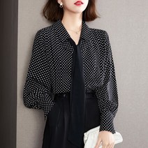 넷투넷코리아 여성 도트 블라우스 루즈 스트랩 셔츠 정장 오피스룩