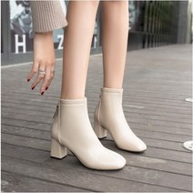 제이시 여성 통굽 패션 퍼 앵클부츠 7cm B001