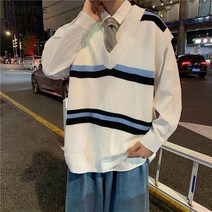 간절기 검정 스트라이프 스웨터 영국 스타일 잘 조끼 여자 남자체크 정장