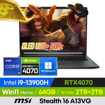 [사은품 증정!] MSI Stealth 16 Mercedes-AMG Motorsport 윈도우11 고사양 게이밍 영상편집 16인치 노트북 (코어i9-13900H/RTX4070), Stealth 16 A13VG, 윈도우 포함, 64GB, 4TB, 코어i9, 그레이