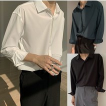 남자 히든 버튼 셔츠 실크 오버핏 스판 무지 남방